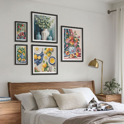 Tavelvägg med 5 tavlor Blommiga fruktkompositioner