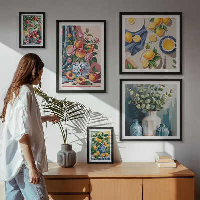 Tavelvägg med 5 tavlor Blommiga fruktkompositioner
