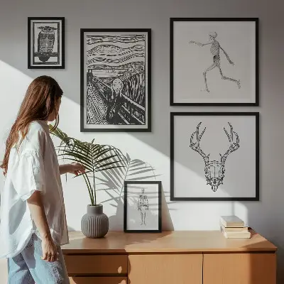 Set om 5 tavlor surrealistisk naturkonst med man