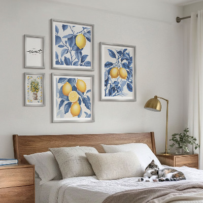 Set om 5 tavlor Citronfärgade rustika accenter