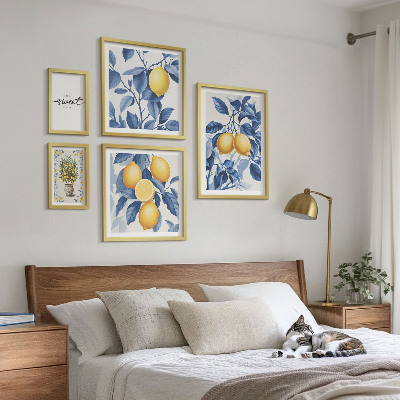 Set om 5 tavlor Citronfärgade rustika accenter