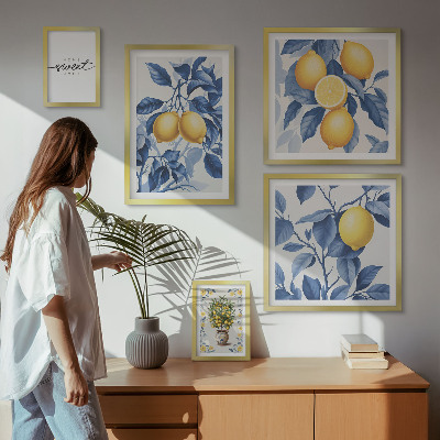 Set om 5 tavlor Citronfärgade rustika accenter