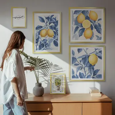 Tavelset med 5 delar rustika accenter i citronfärg
