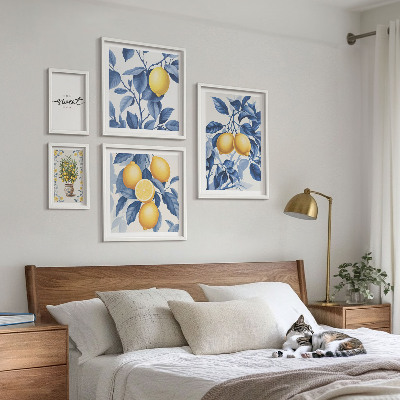 Set om 5 tavlor Citronfärgade rustika accenter