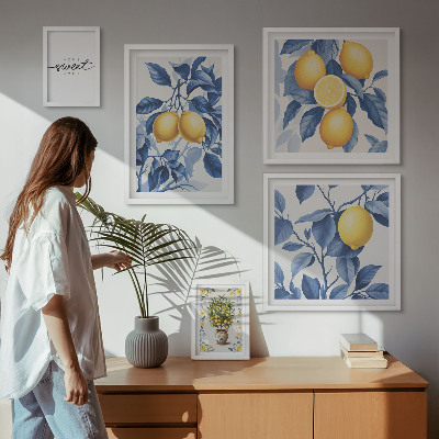 Set om 5 tavlor Citronfärgade rustika accenter