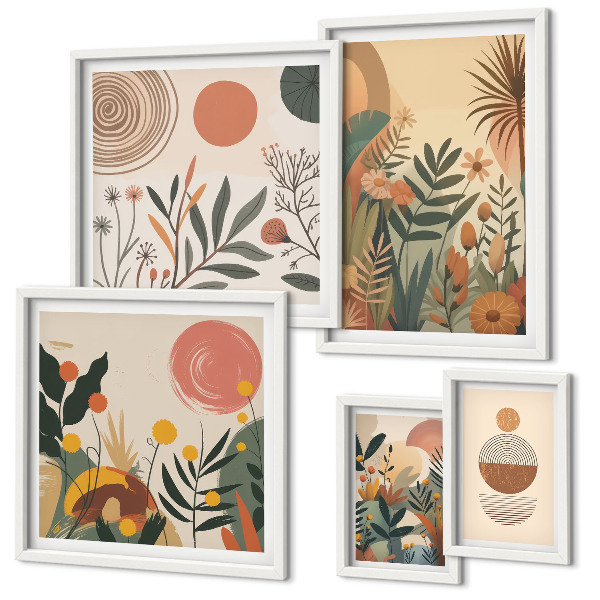 Tavelvägg med 5 tavlor Abstrakta boho växtmotiv