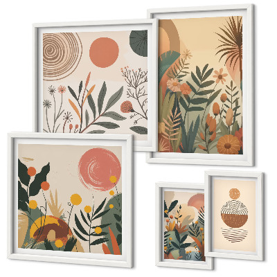 Tavelvägg med 5 tavlor Abstrakta boho växtmotiv