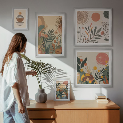 Tavelvägg med 5 tavlor Abstrakta boho växtmotiv