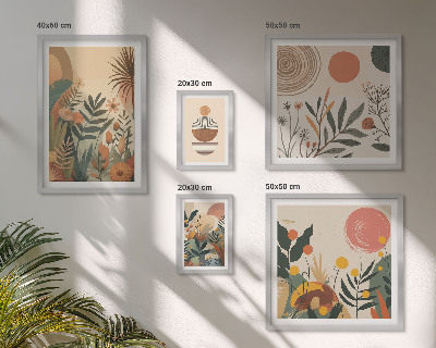 Tavelvägg med 5 tavlor Abstrakta boho växtmotiv