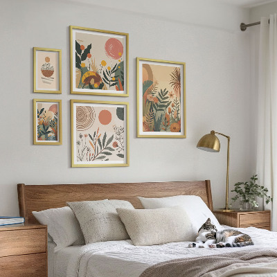 Tavelvägg med 5 tavlor Abstrakta boho växtmotiv