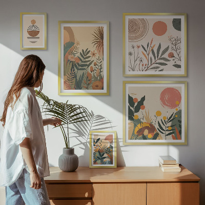 Tavelvägg med 5 tavlor Abstrakta boho växtmotiv