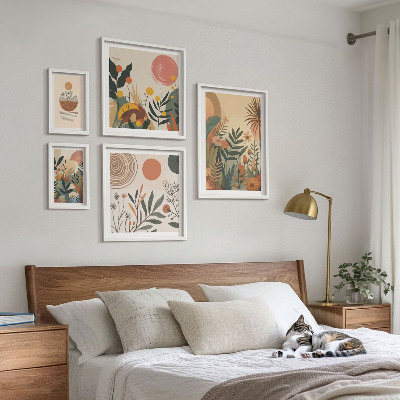 Tavelvägg med 5 tavlor Abstrakta boho växtmotiv