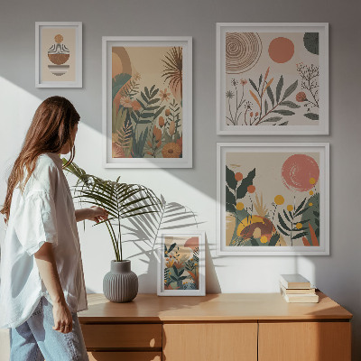 Tavelvägg med 5 tavlor Abstrakta boho växtmotiv