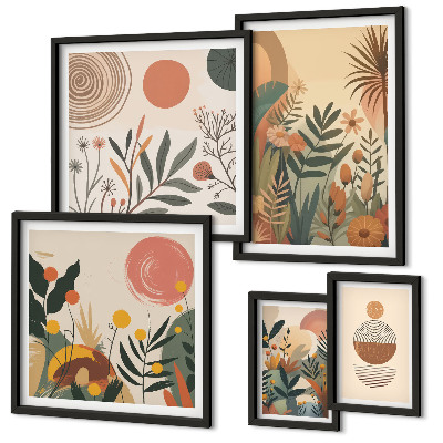 Tavelvägg med 5 tavlor Abstrakta boho växtmotiv