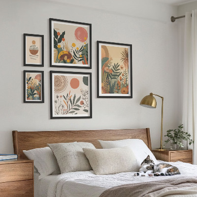 Tavelvägg med 5 tavlor Abstrakta boho växtmotiv