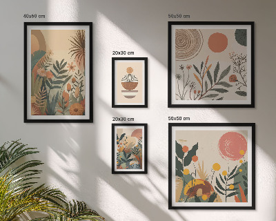 Tavelvägg med 5 tavlor Abstrakta boho växtmotiv
