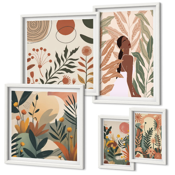 Väggdekoration tavelset Boho-stil med en växtfigur