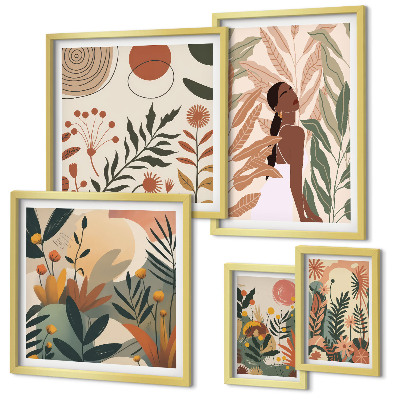 Väggdekoration tavelset Boho-stil med en växtfigur