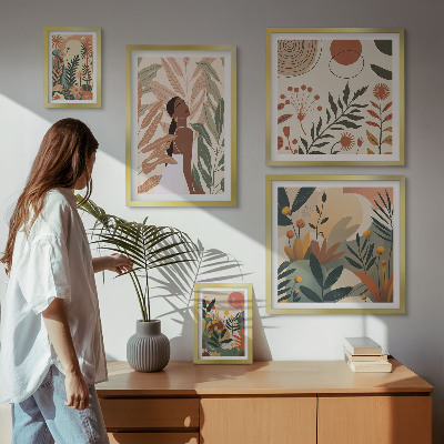 Väggdekoration tavelset Boho-stil med en växtfigur