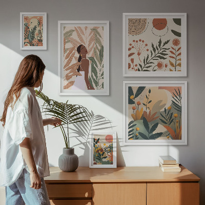 Väggdekoration tavelset Boho-stil med en växtfigur