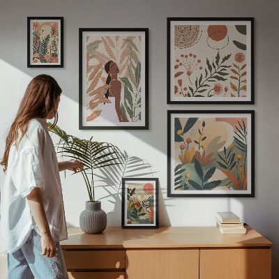 Väggdekoration tavelset Boho-stil med en växtfigur