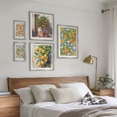 Tavelvägg med 5 tavlor Citrusfrukter blommor vintage