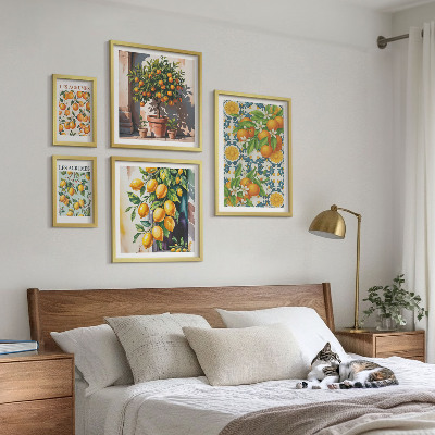 Tavelvägg med 5 tavlor Citrusfrukter blommor vintage