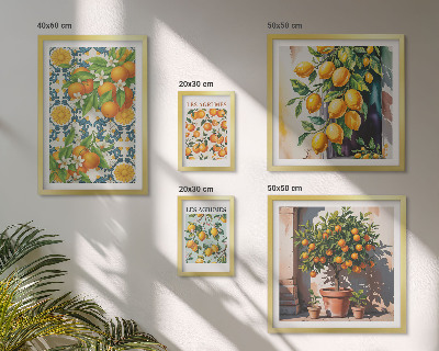 Tavelvägg med 5 tavlor Citrusfrukter blommor vintage