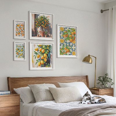 Tavelvägg med 5 tavlor Citrusfrukter blommor vintage