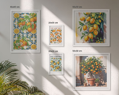 Tavelvägg med 5 tavlor Citrusfrukter blommor vintage