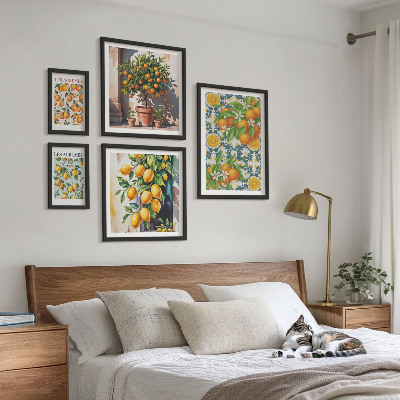 Tavelvägg med 5 tavlor Citrusfrukter blommor vintage