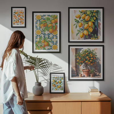 Tavelvägg med 5 tavlor Citrusfrukter blommor vintage