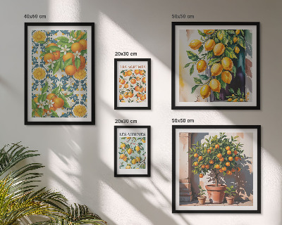 Tavelvägg med 5 tavlor Citrusfrukter blommor vintage