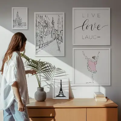 Tavelset för väggdekoration med snygga motiv inspirerade av Paris