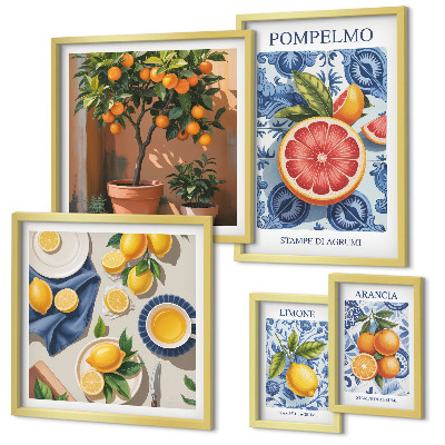 Set om 5 tavlor Citrus vintage dekorationer