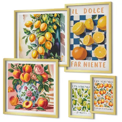 Citrus retro i köket set om 5 tavlor
