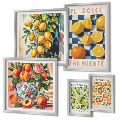 Citrus retro i köket set om 5 tavlor