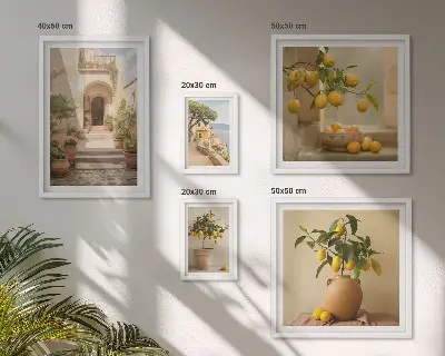 Tavelvägg med 5 tavlor med snygga citrusmotiv