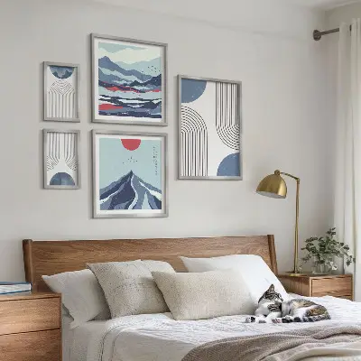 Väggdekoration tavelset abstrakta landskap med geometri