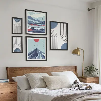 Väggdekoration tavelset abstrakta landskap med geometri