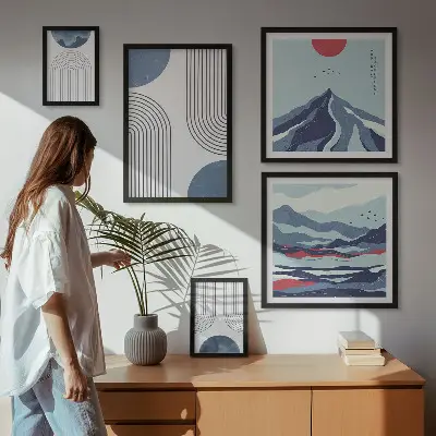 Väggdekoration tavelset abstrakta landskap med geometri