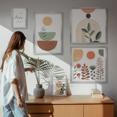 Set om 5 tavlor Snygg växt- och geometrisk grafik