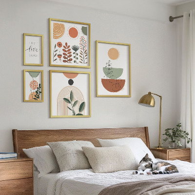 Set om 5 tavlor Snygg växt- och geometrisk grafik