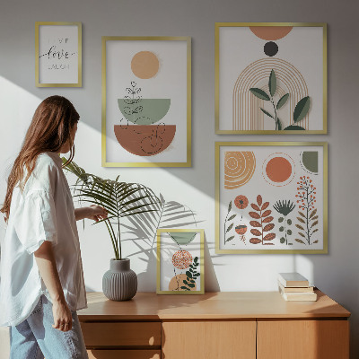 Set om 5 tavlor Snygg växt- och geometrisk grafik