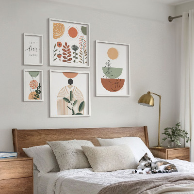 Set om 5 tavlor Snygg växt- och geometrisk grafik