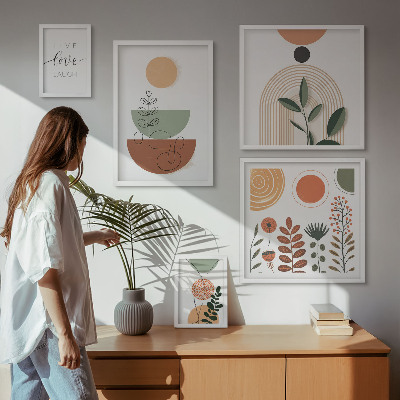 Set om 5 tavlor Snygg växt- och geometrisk grafik