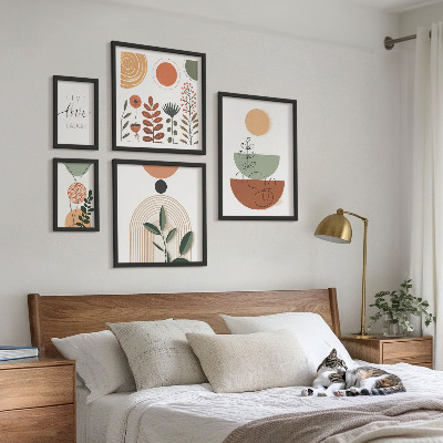 Set om 5 tavlor Snygg växt- och geometrisk grafik