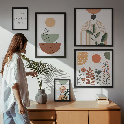 Set om 5 tavlor Snygg växt- och geometrisk grafik