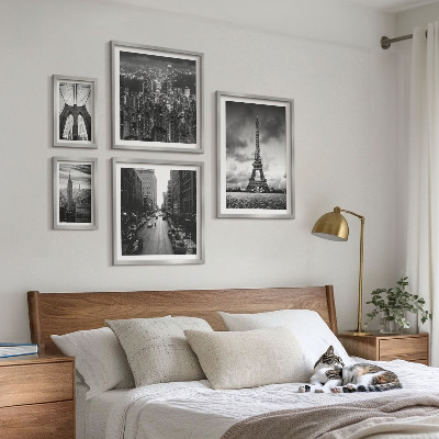 Tavelvägg med 5 tavlor Svartvita arkitektoniska ikoner
