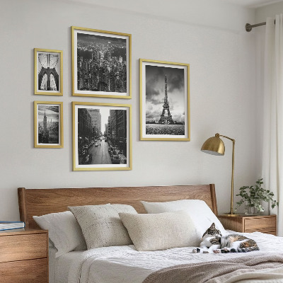 Tavelvägg med 5 tavlor Svartvita arkitektoniska ikoner